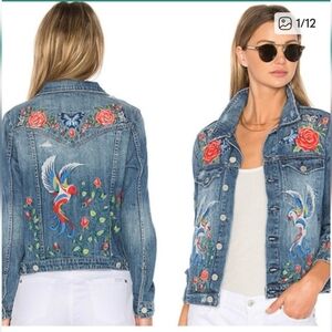 Blank NYC Embroidered Distressed Blue Denim Jacket